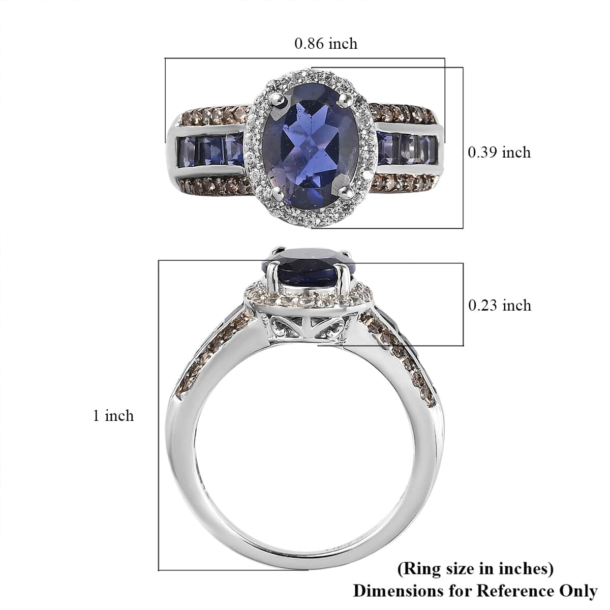 Catalina Iolite, Brown and White Zircon Ring in Platinum Over Sterling Silver 2.30 ctw image number 5