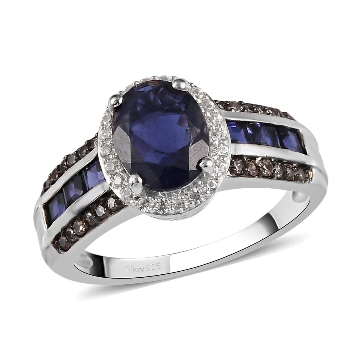 Catalina Iolite, Brown and White Zircon Ring in Platinum Over Sterling Silver (Size 8.0) 2.30 ctw image number 0