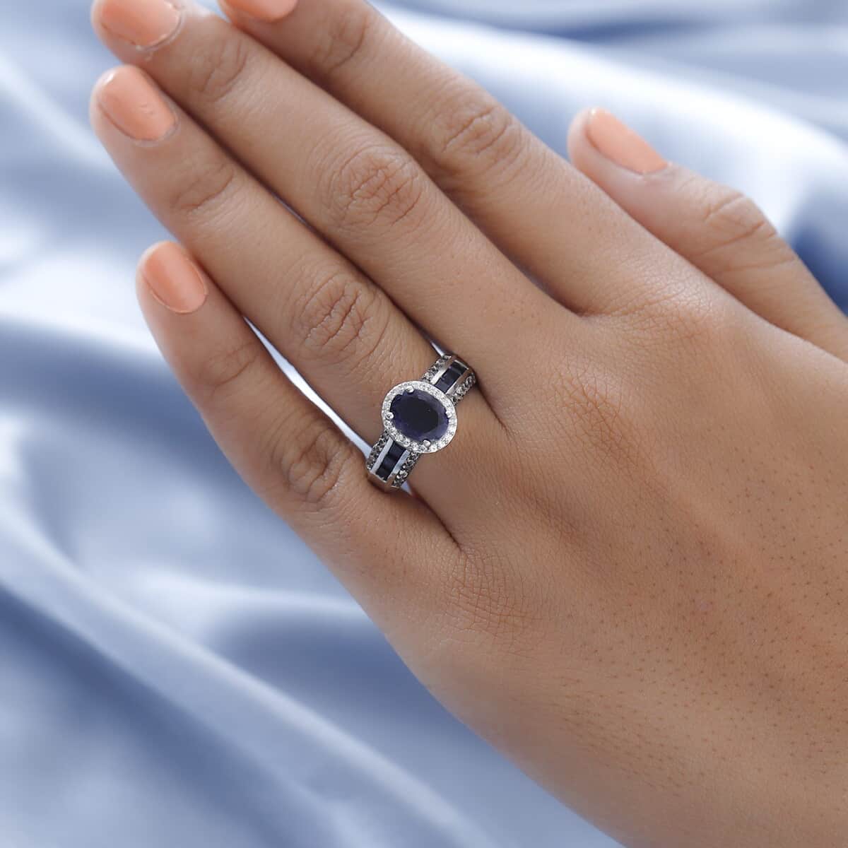 Catalina Iolite, Brown and White Zircon Ring in Platinum Over Sterling Silver (Size 8.0) 2.30 ctw image number 2