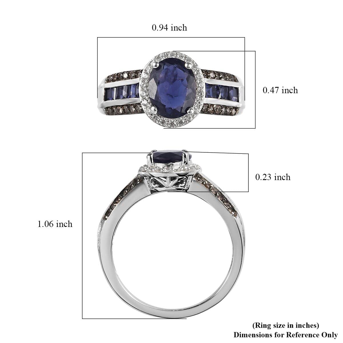 Catalina Iolite, Brown and White Zircon Ring in Platinum Over Sterling Silver (Size 8.0) 2.30 ctw image number 5