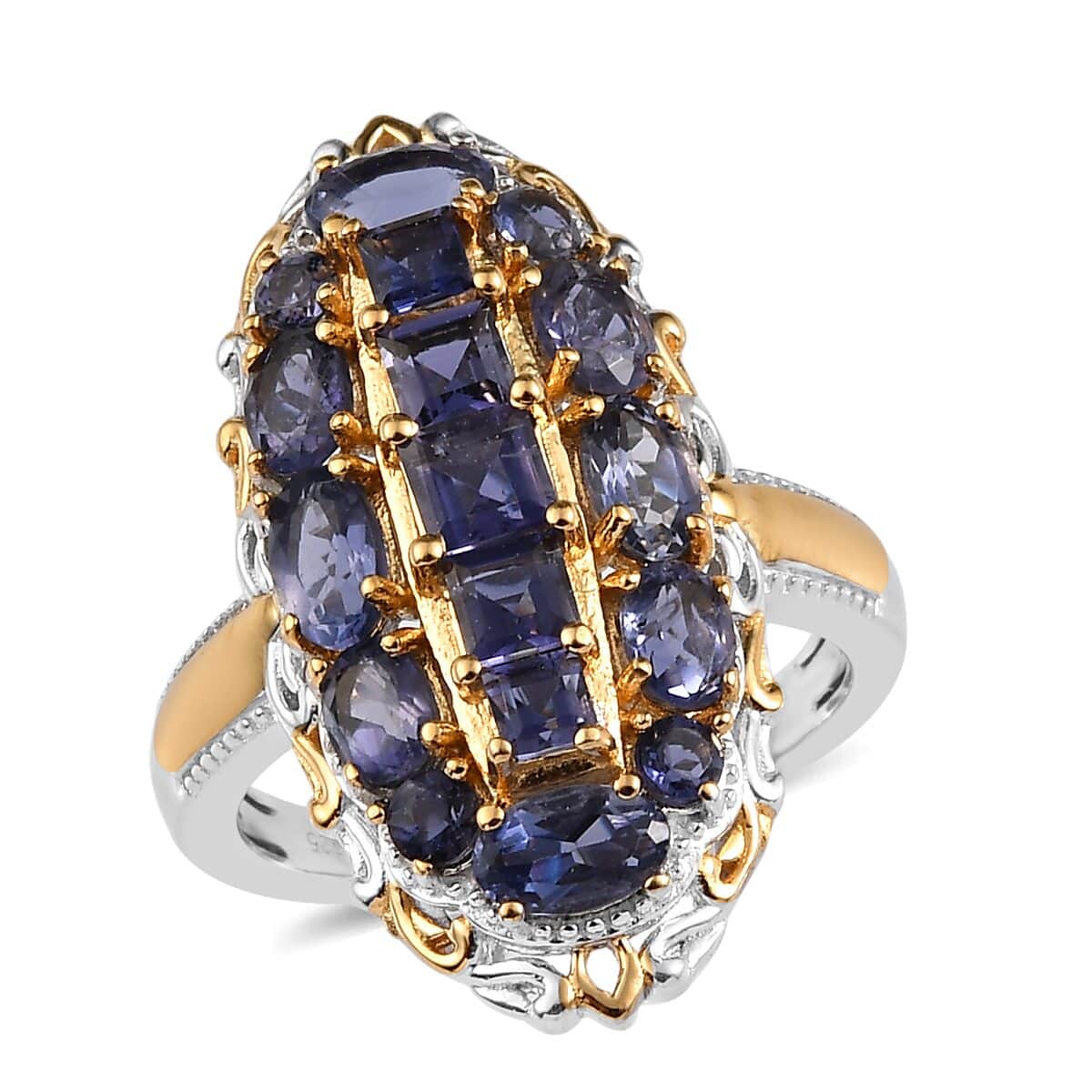 Catalina Iolite Elongated Ring in Vermeil Yellow Gold and Platinum Over Sterling Silver 2.35 ctw image number 0