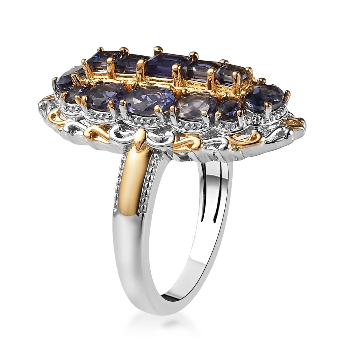 Catalina Iolite Elongated Ring in Vermeil Yellow Gold and Platinum Over Sterling Silver 2.35 ctw image number 3