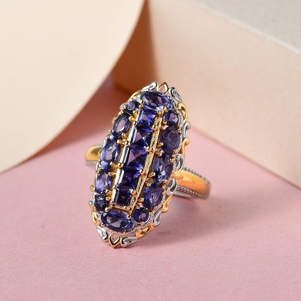 Catalina Iolite Elongated Ring in Vermeil Yellow Gold and Platinum Over Sterling Silver (Size 8.0) 2.35 ctw image number 1