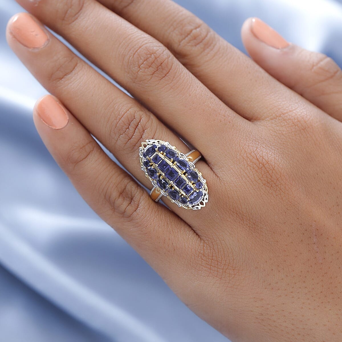 Catalina Iolite Elongated Ring in Vermeil Yellow Gold and Platinum Over Sterling Silver (Size 8.0) 2.35 ctw image number 2