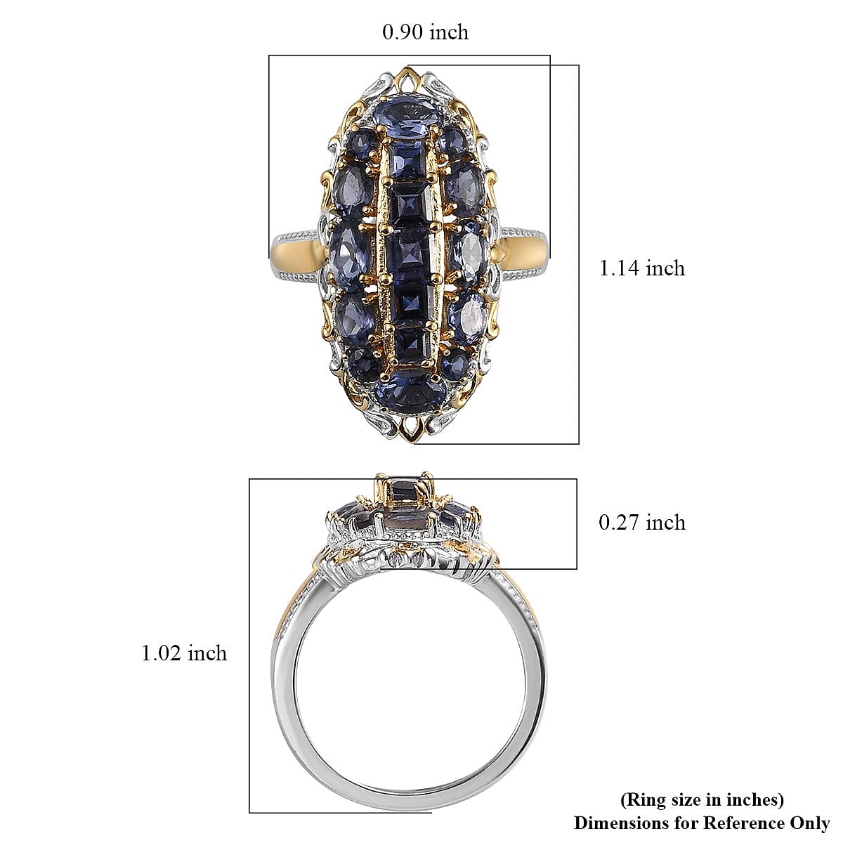 Catalina Iolite Elongated Ring in Vermeil Yellow Gold and Platinum Over Sterling Silver (Size 8.0) 2.35 ctw image number 5