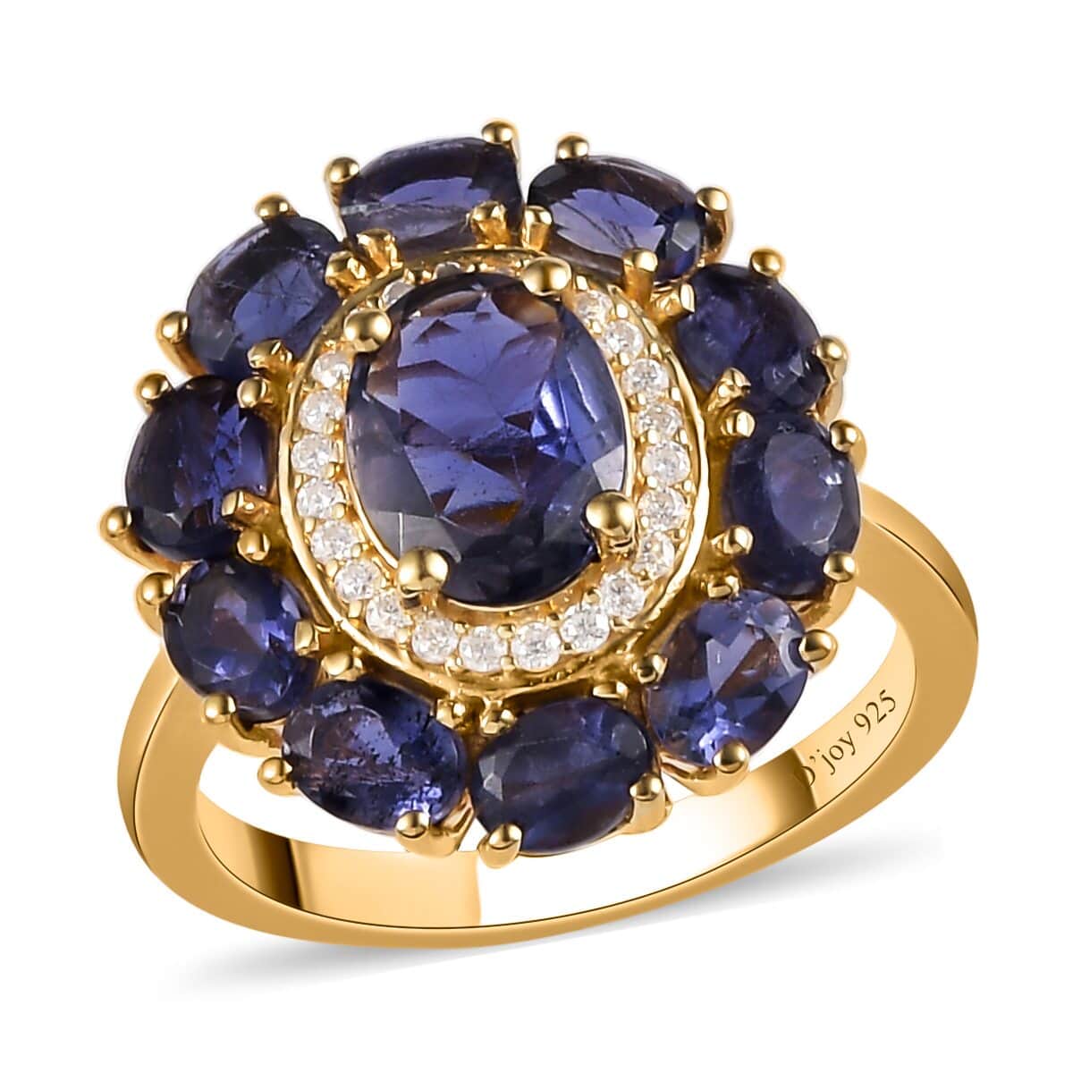 Catalina Iolite and Moissanite Floral Ring in Vermeil Yellow Gold Over Sterling Silver (Size 7.0) 2.50 ctw image number 0