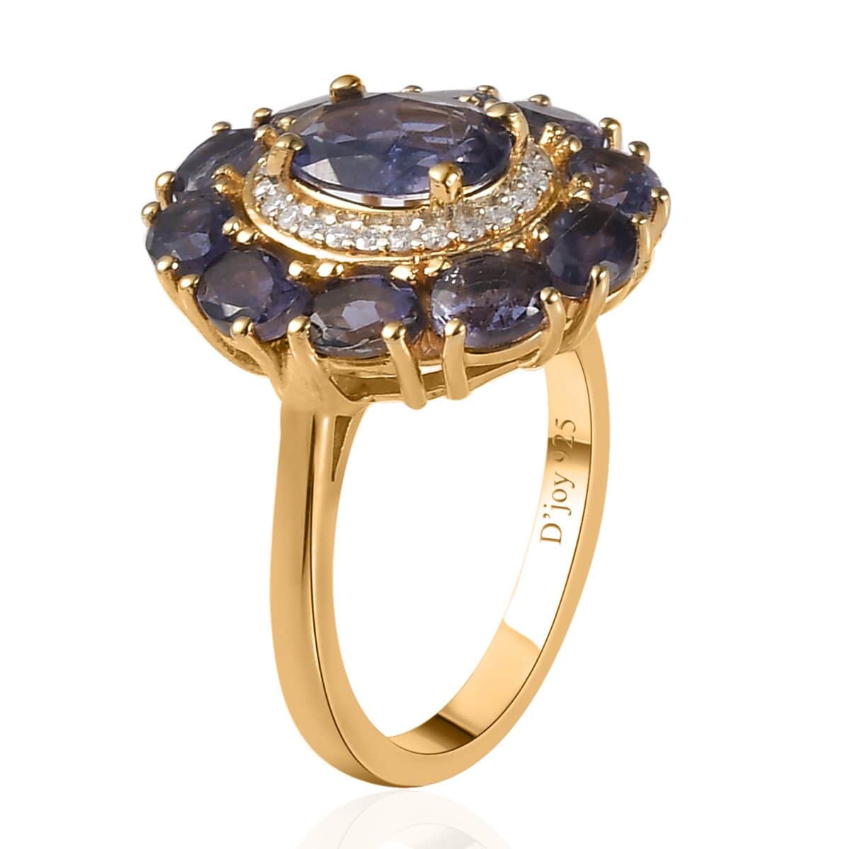 Catalina Iolite and Moissanite Floral Ring in Vermeil Yellow Gold Over Sterling Silver (Size 7.0) 2.50 ctw image number 3
