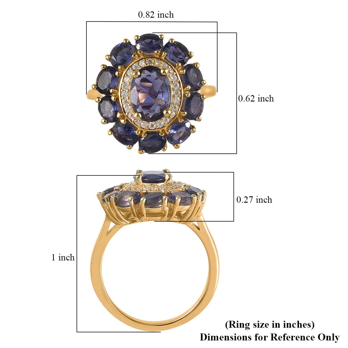 Catalina Iolite and Moissanite Floral Ring in Vermeil Yellow Gold Over Sterling Silver (Size 7.0) 2.50 ctw image number 5