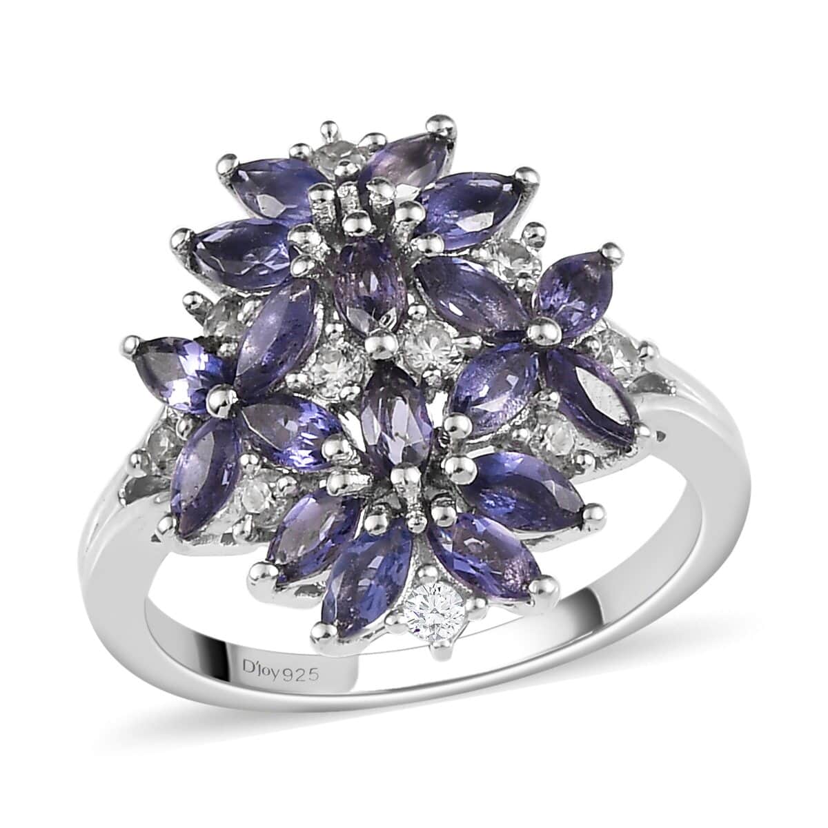 Catalina Iolite and White Zircon Floral Ring in Platinum Over Sterling Silver (Size 6.0) 1.65 ctw image number 0