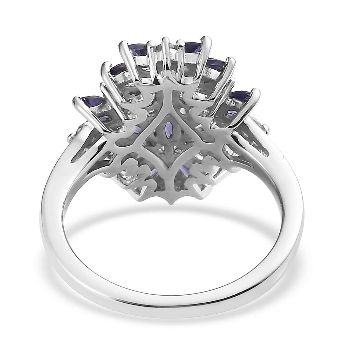 Catalina Iolite and White Zircon Floral Ring in Platinum Over Sterling Silver (Size 6.0) 1.65 ctw image number 4