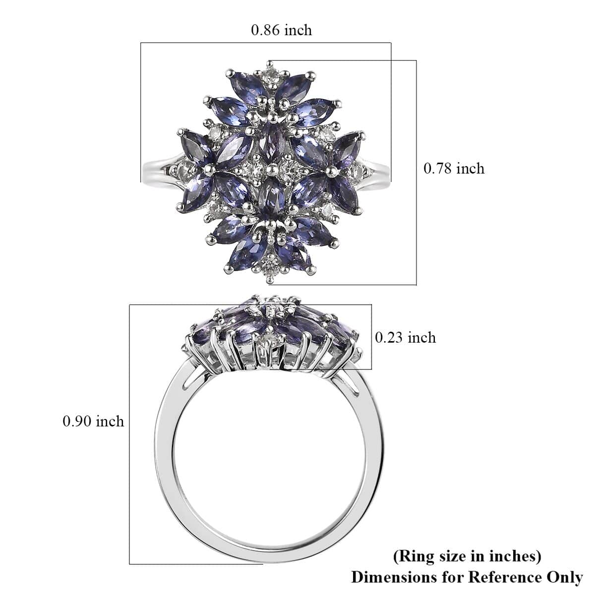 Catalina Iolite and White Zircon Floral Ring in Platinum Over Sterling Silver (Size 6.0) 1.65 ctw image number 5