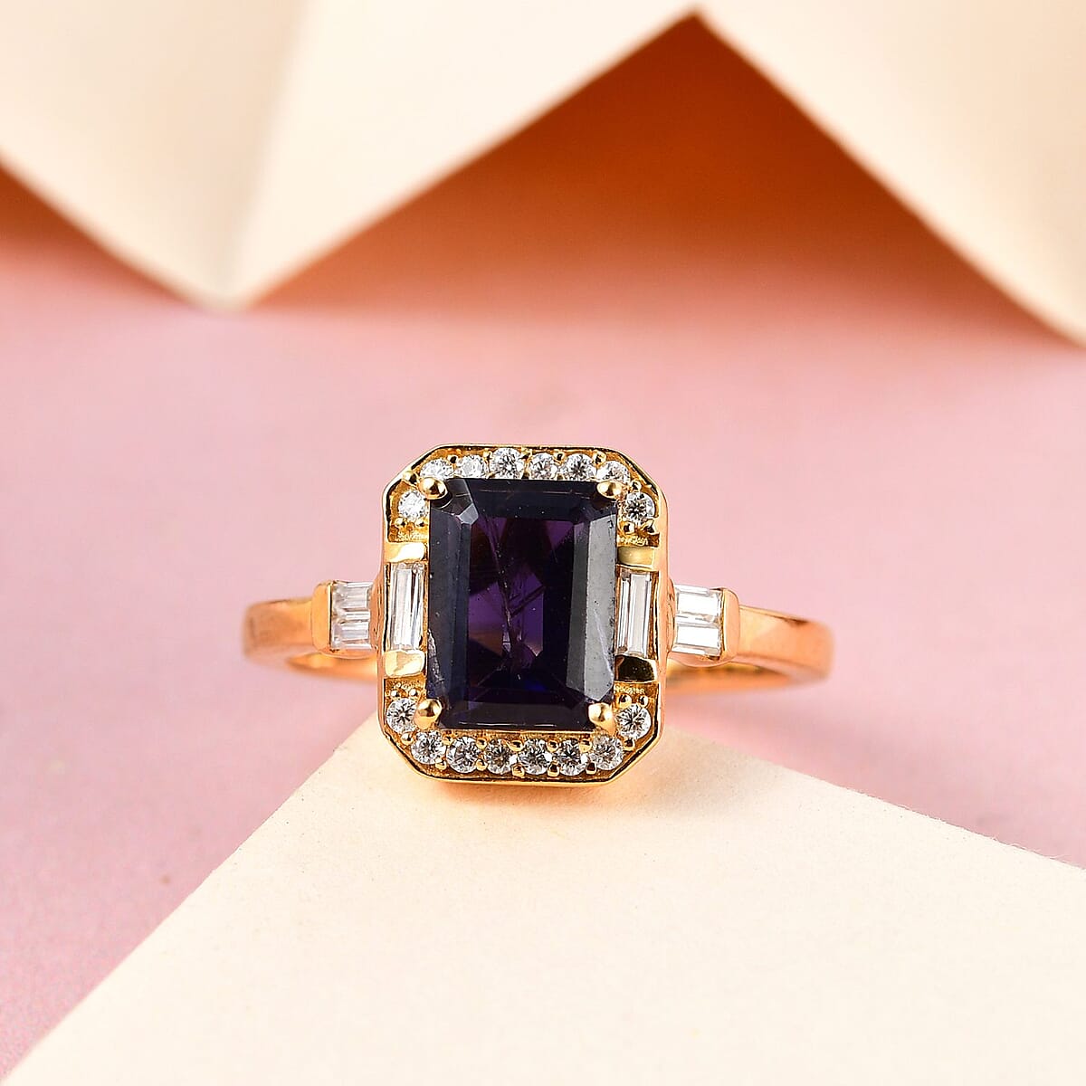 Catalina Iolite and Moissanite Ring in Vermeil Yellow Gold Over Sterling Silver (Size 7.0) 2.15 ctw image number 1