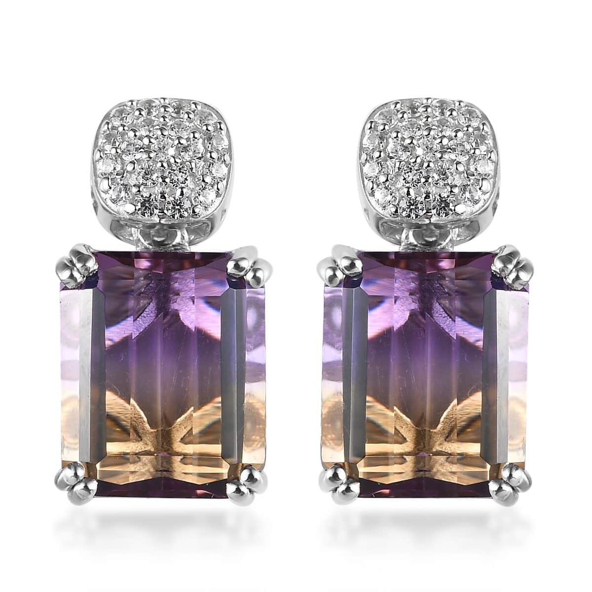 AAA Anahi Ametrine and Natural White Zircon Earrings in Platinum Over Sterling Silver 10.10 ctw image number 0