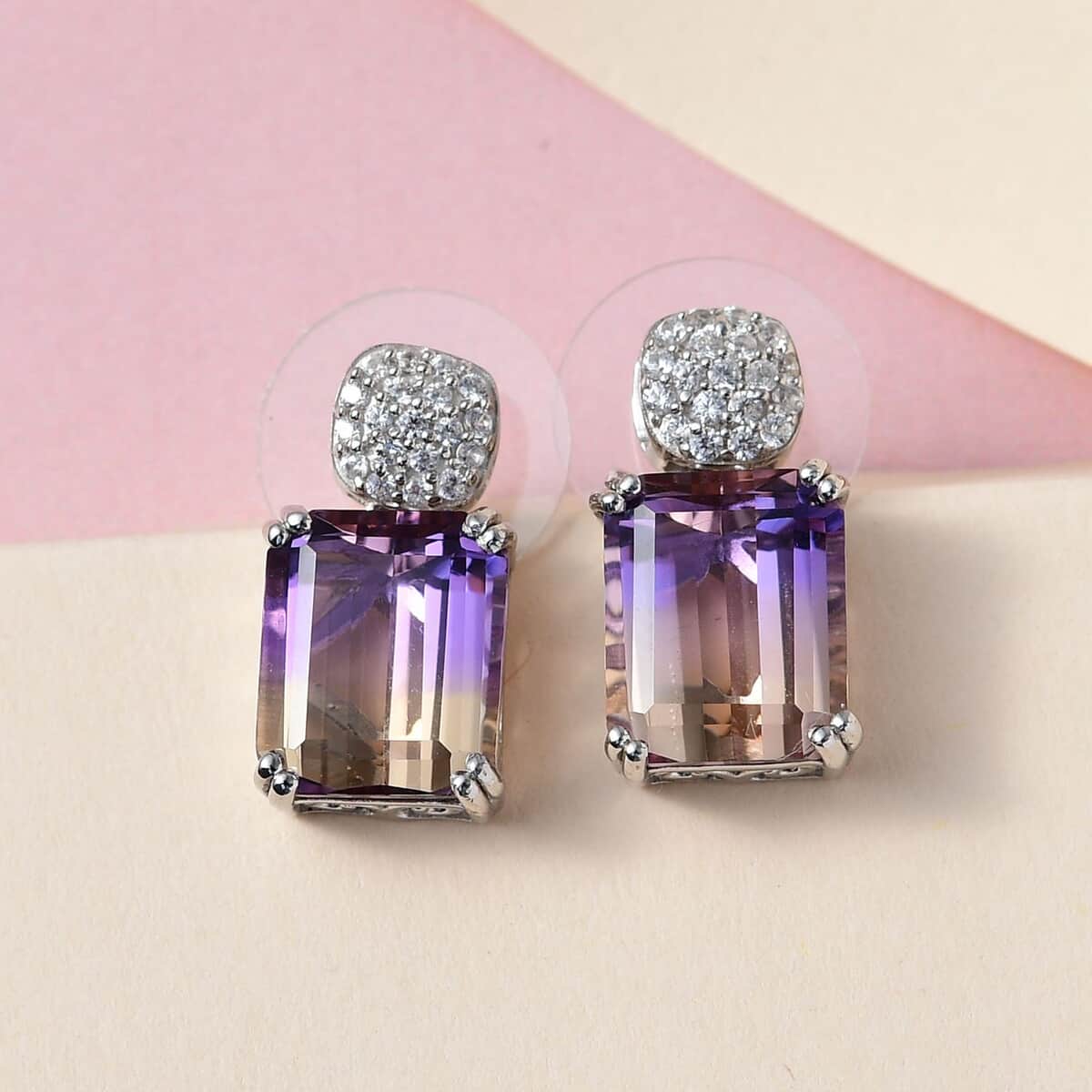 AAA Anahi Ametrine and Natural White Zircon Earrings in Platinum Over Sterling Silver 10.10 ctw image number 1