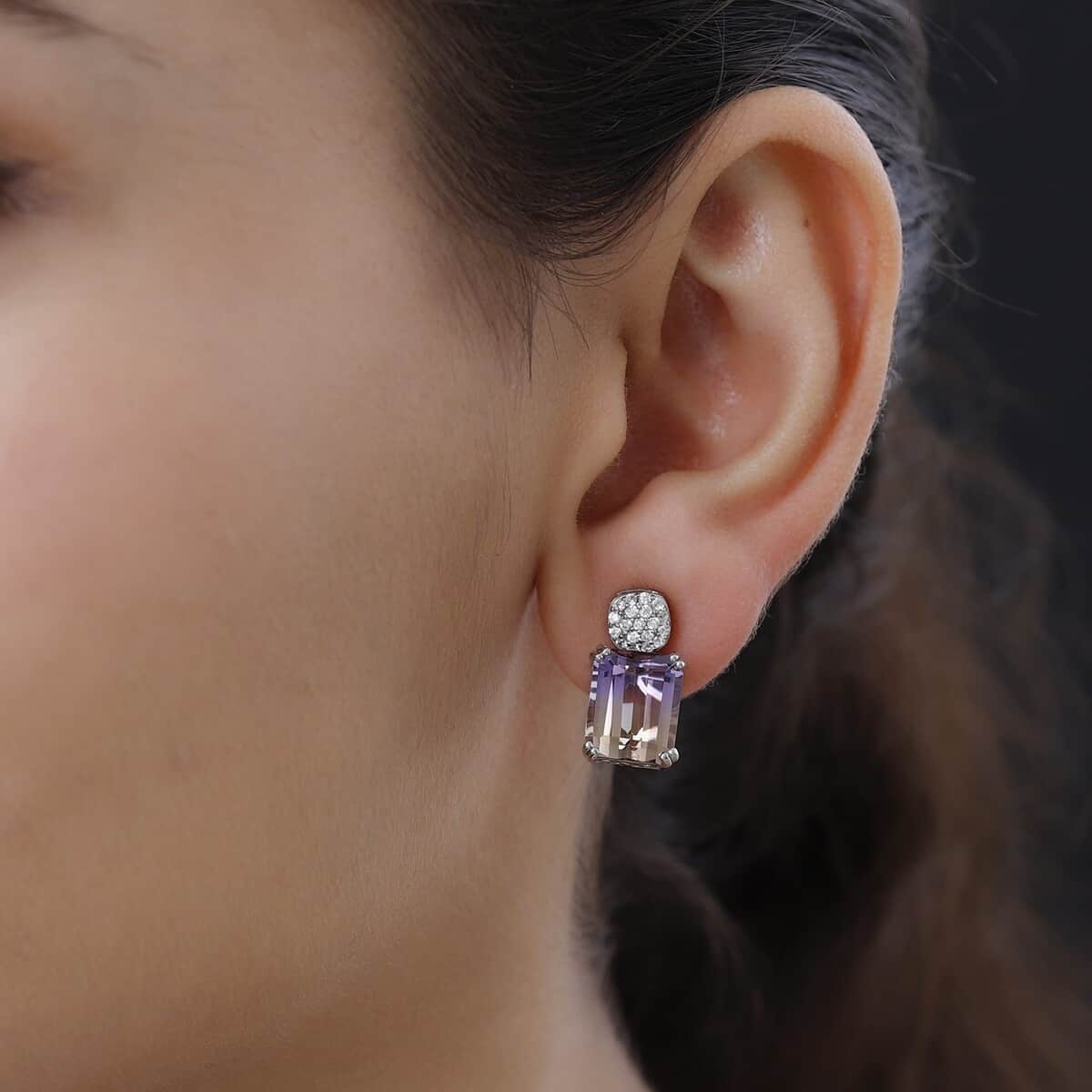 AAA Anahi Ametrine and Natural White Zircon Earrings in Platinum Over Sterling Silver 10.10 ctw image number 2