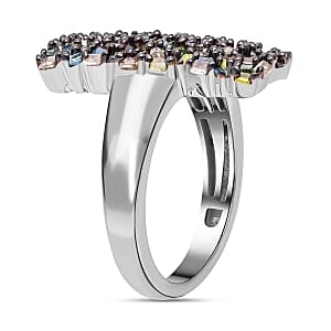 Multi Diamond 0.51 ctw Cluster Ring in Platinum Over Sterling Silver (Size 11.5)
