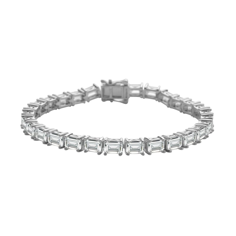 Emerald Cut Moissanite Tennis Bracelet in Platinum Over Sterling Silver (6.50 In) 15.50 ctw