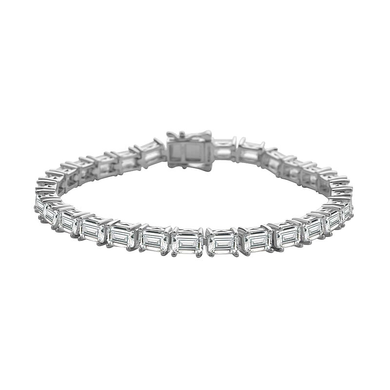 Emerald Cut Moissanite Tennis Bracelet in Platinum Over Sterling Silver (6.50 In) 15.50 ctw