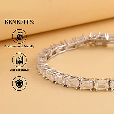 Emerald Cut Moissanite Tennis Bracelet in Platinum Over Sterling Silver (6.50 In) 15.50 ctw