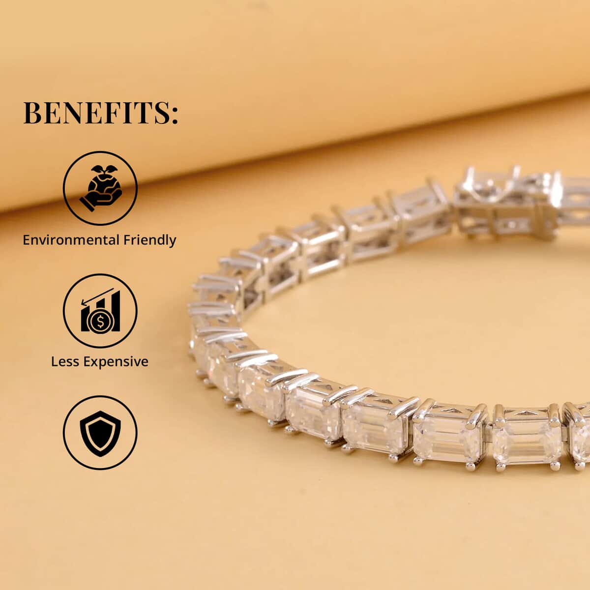 Emerald Cut Moissanite Tennis Bracelet in Vermeil Yellow Gold Over Sterling Silver (6.50 In) 11.90 Grams 15.50 ctw image number 3