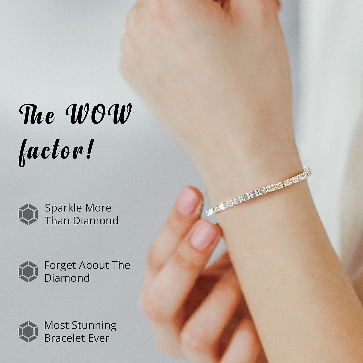 Emerald Cut Moissanite Tennis Bracelet in Platinum Over Sterling Silver (6.50 In) 15.50 ctw