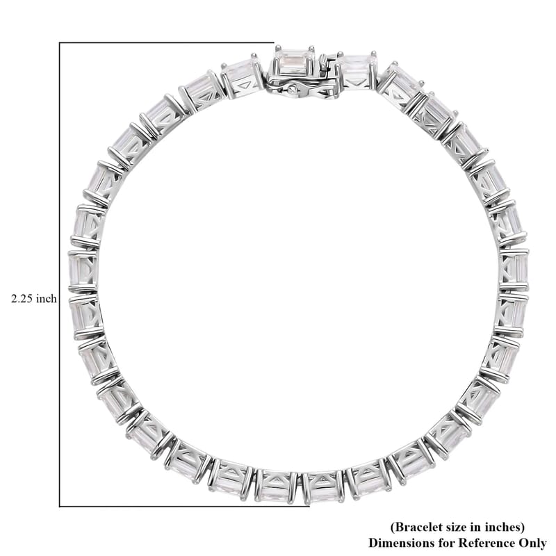 Emerald Cut Moissanite Tennis Bracelet in Platinum Over Sterling Silver (6.50 In) 15.50 ctw