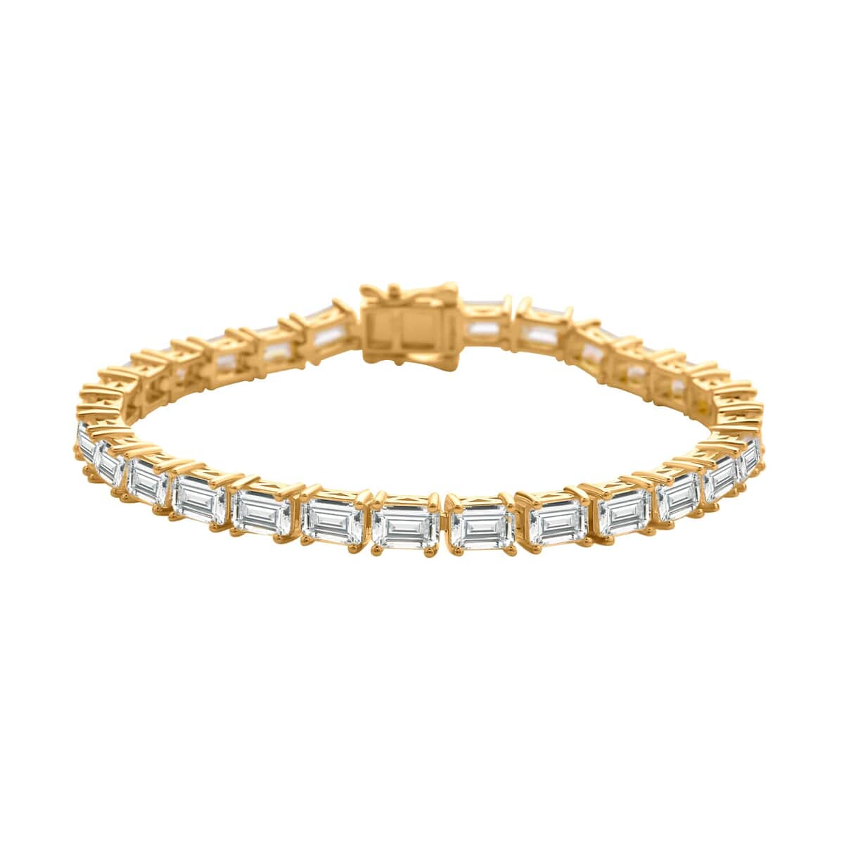 Emerald Cut Moissanite Tennis Bracelet in Vermeil Yellow Gold Over Sterling Silver (6.50 In) 15.50 ctw image number 0