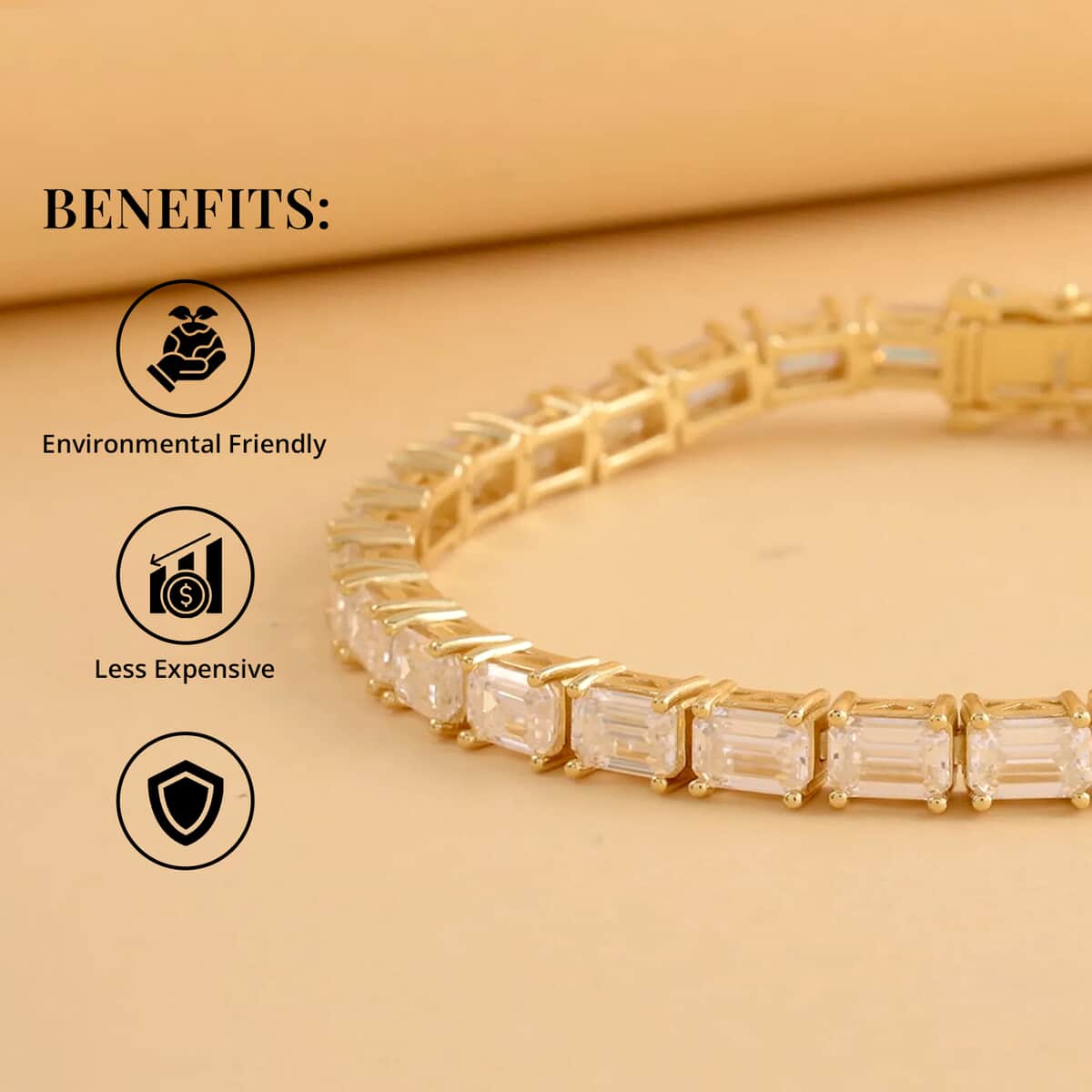 Emerald Cut Moissanite Tennis Bracelet in Vermeil Yellow Gold Over Sterling Silver (6.50 In) 15.50 ctw image number 3