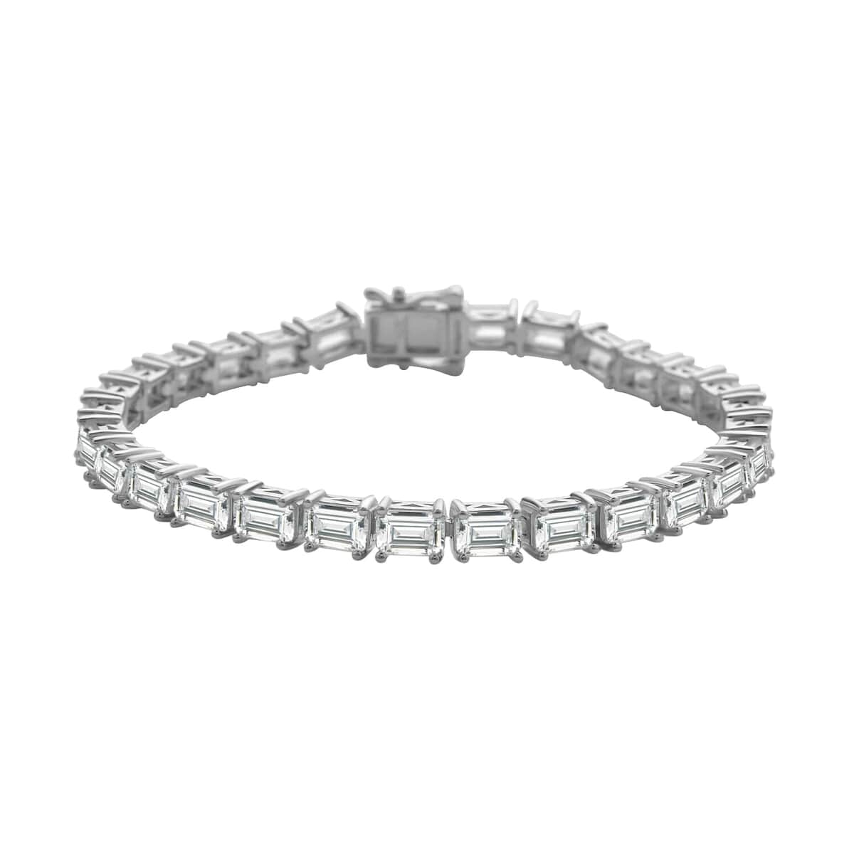 Emerald Cut Moissanite Tennis Bracelet in Platinum Over Sterling Silver (7.25 In) 17.35 ctw image number 0