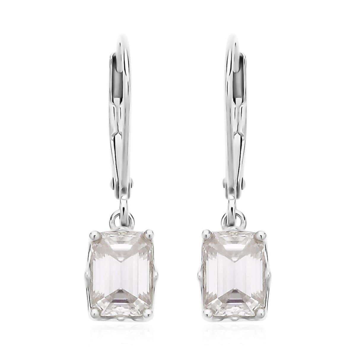 Emerald Cut Moissanite Lever Back Earrings in Platinum Over Sterling Silver 2.10 ctw image number 0