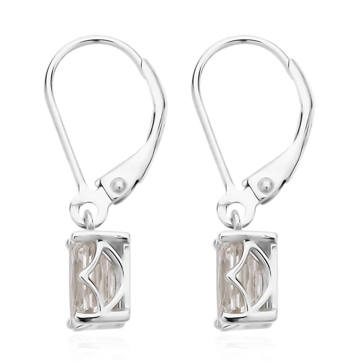 Emerald Cut Moissanite Lever Back Earrings in Platinum Over Sterling Silver 2.10 ctw image number 3