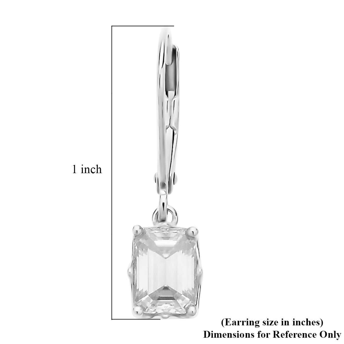 Emerald Cut Moissanite Lever Back Earrings in Platinum Over Sterling Silver 2.10 ctw image number 4