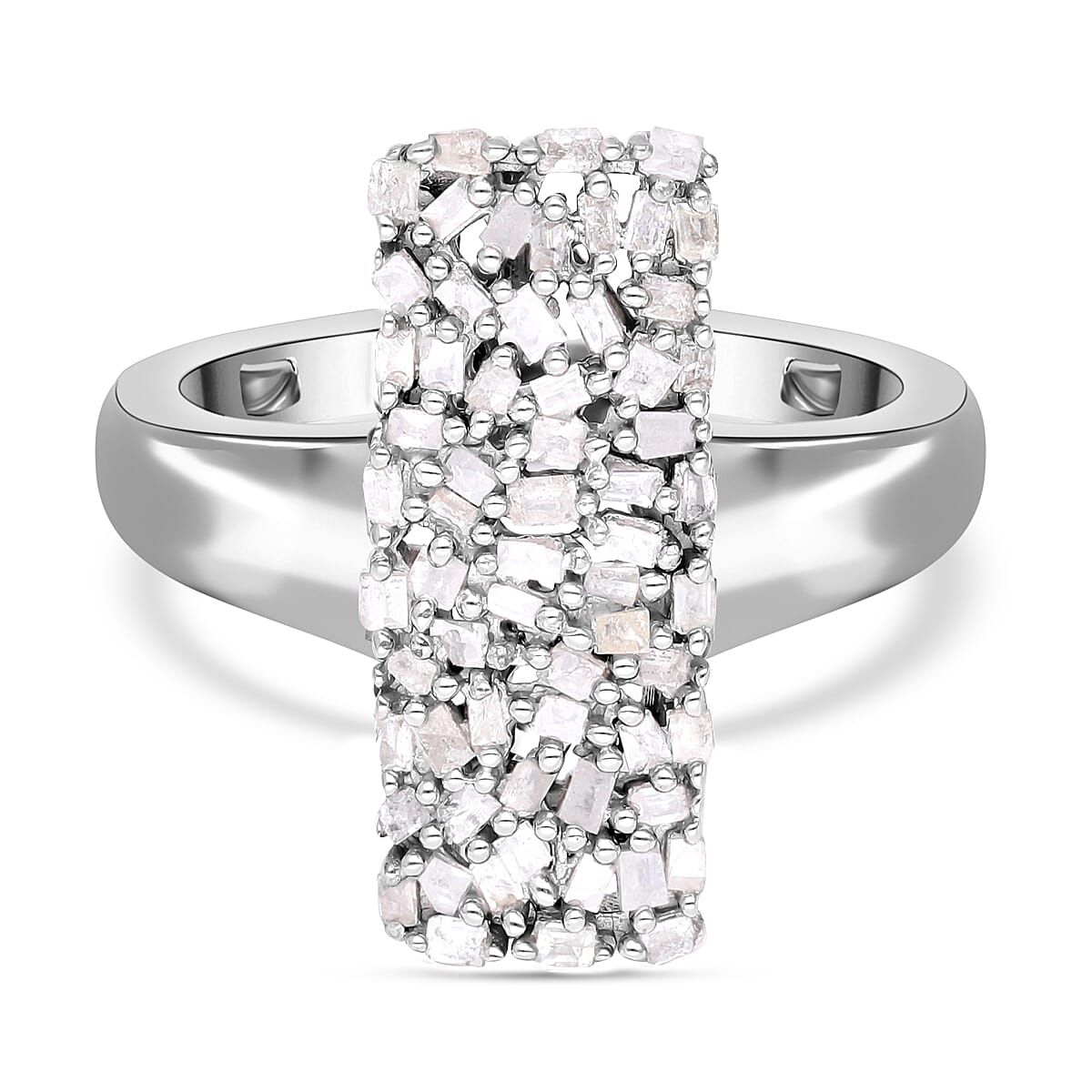 White Diamond 0.51 ctw Cluster Ring in Platinum Over Sterling Silver (Size 11.5)