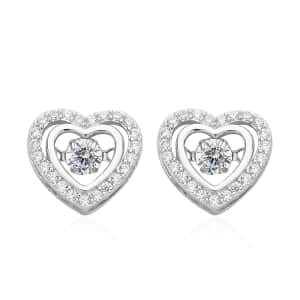 Simulated Diamond Dancing Stone Heart Earrings in Rhodium Over Sterling Silver 1.50 ctw