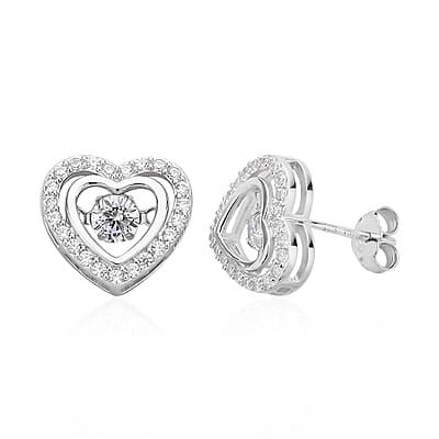 Simulated Diamond Dancing Stone Heart Earrings in Rhodium Over Sterling Silver 1.50 ctw