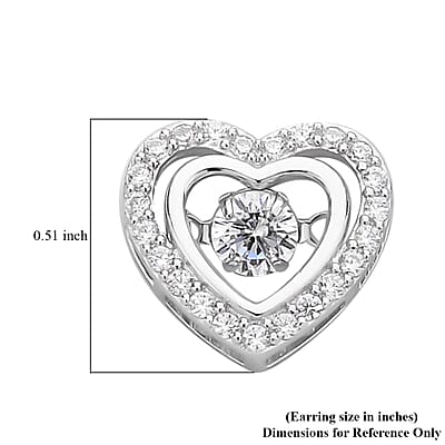 Simulated Diamond Dancing Stone Heart Earrings in Rhodium Over Sterling Silver 1.50 ctw