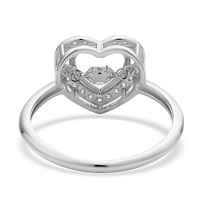 Simulated Diamond Dancing Stone Heart Ring in Rhodium Over Sterling Silver (Size 10.0) 0.75 ctw