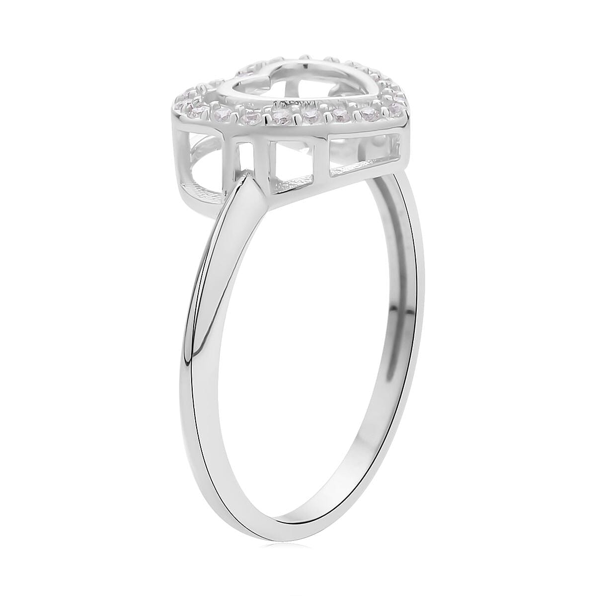 Simulated Diamond Dancing Stone Heart Ring in Rhodium Over Sterling Silver (Size 7.0) 0.75 ctw image number 3