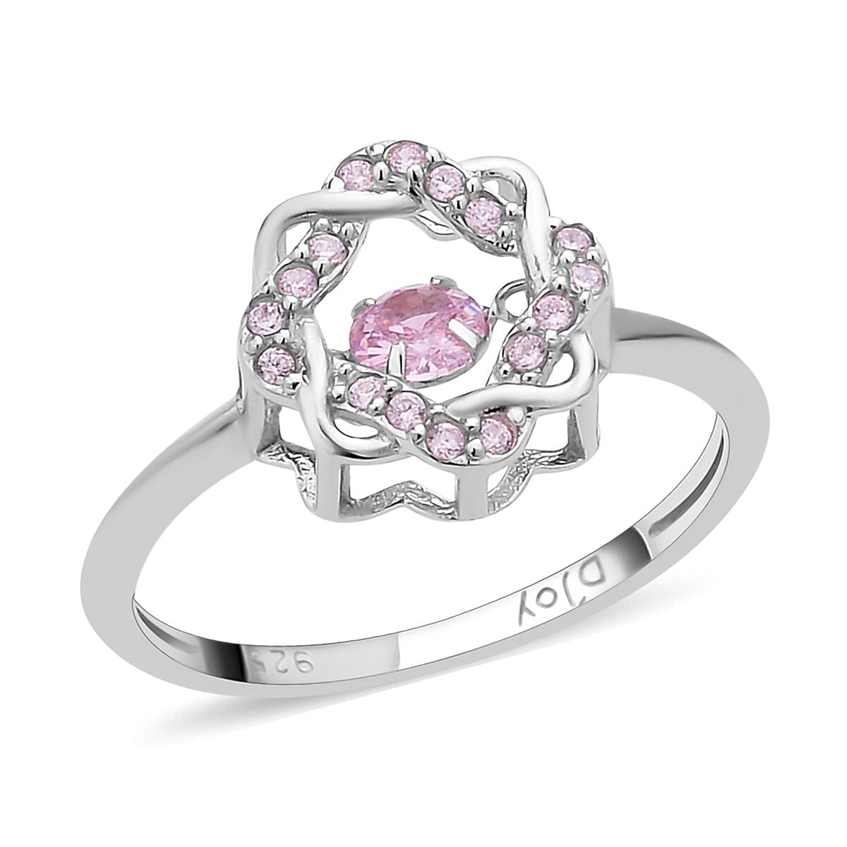 Sparkling Dancing Simulated Pink Diamond Ring in Rhodium Over Sterling Silver (Size 10.0) 0.65 ctw