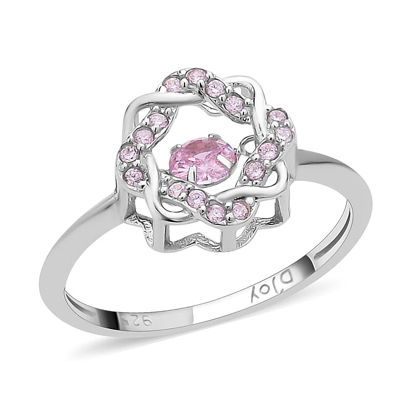 Sparkling Dancing Simulated Pink Diamond Ring in Rhodium Over Sterling Silver (Size 10.0) 0.65 ctw