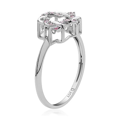 Sparkling Dancing Simulated Pink Diamond Ring in Rhodium Over Sterling Silver (Size 10.0) 0.65 ctw