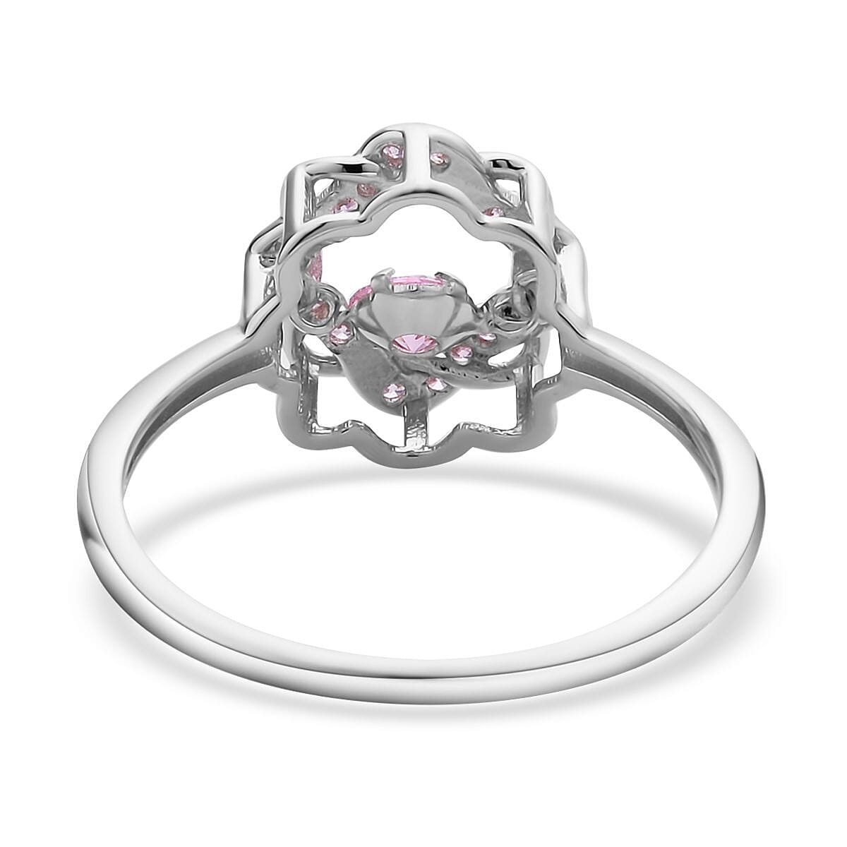 Sparkling Dancing Simulated Pink Diamond Ring in Rhodium Over Sterling Silver (Size 10.0) 0.65 ctw