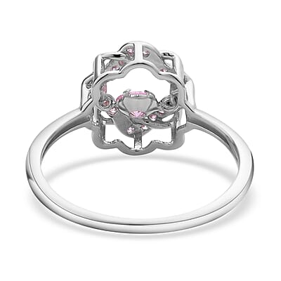 Sparkling Dancing Simulated Pink Diamond Ring in Rhodium Over Sterling Silver (Size 10.0) 0.65 ctw