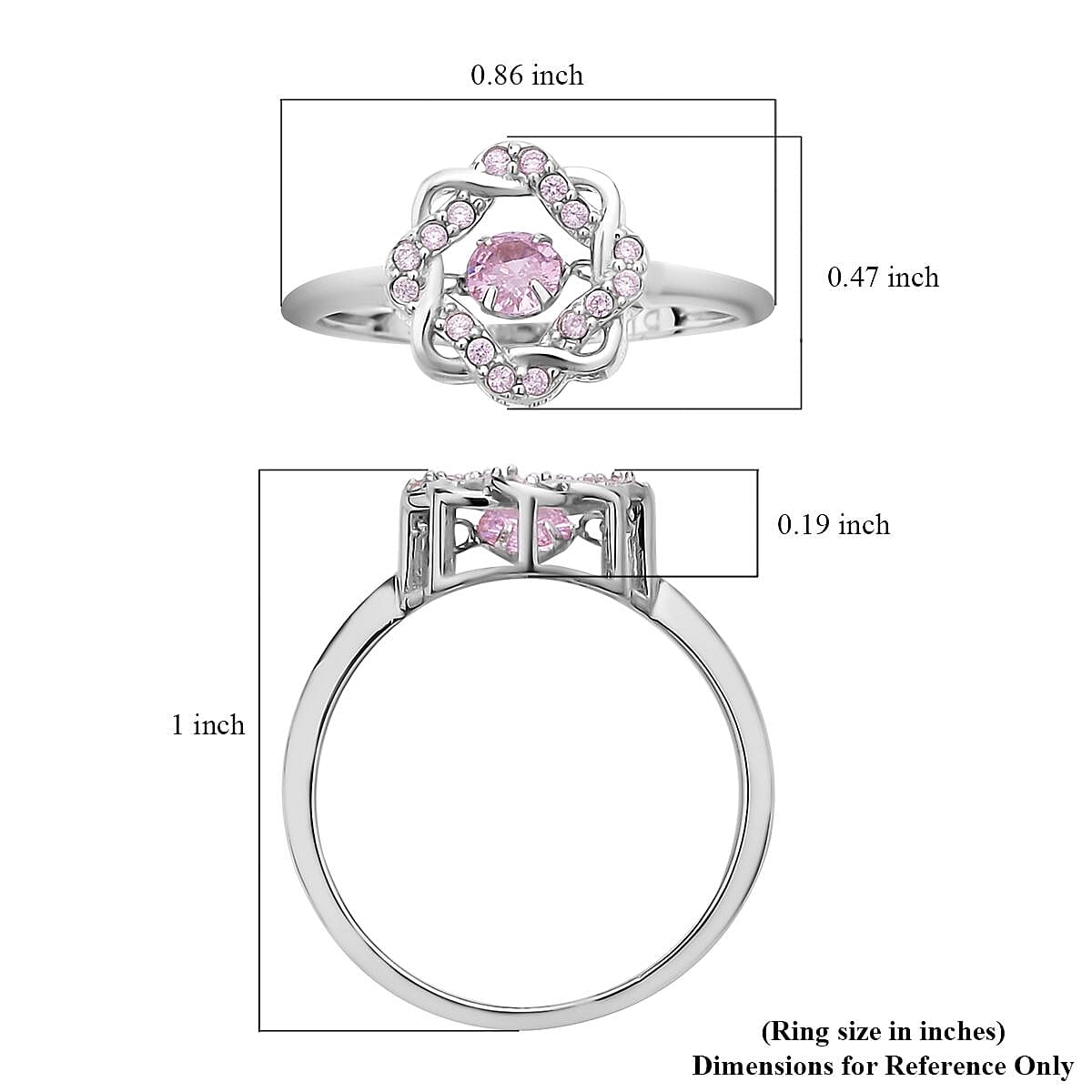 Sparkling Dancing Simulated Pink Diamond Ring in Rhodium Over Sterling Silver (Size 10.0) 0.65 ctw
