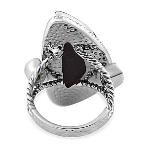 Ammolite and Chrome Diopside 14.44 ctw Solitaire Ring in Platinum Over Sterling Silver (Size 5.5) (5.41 g)