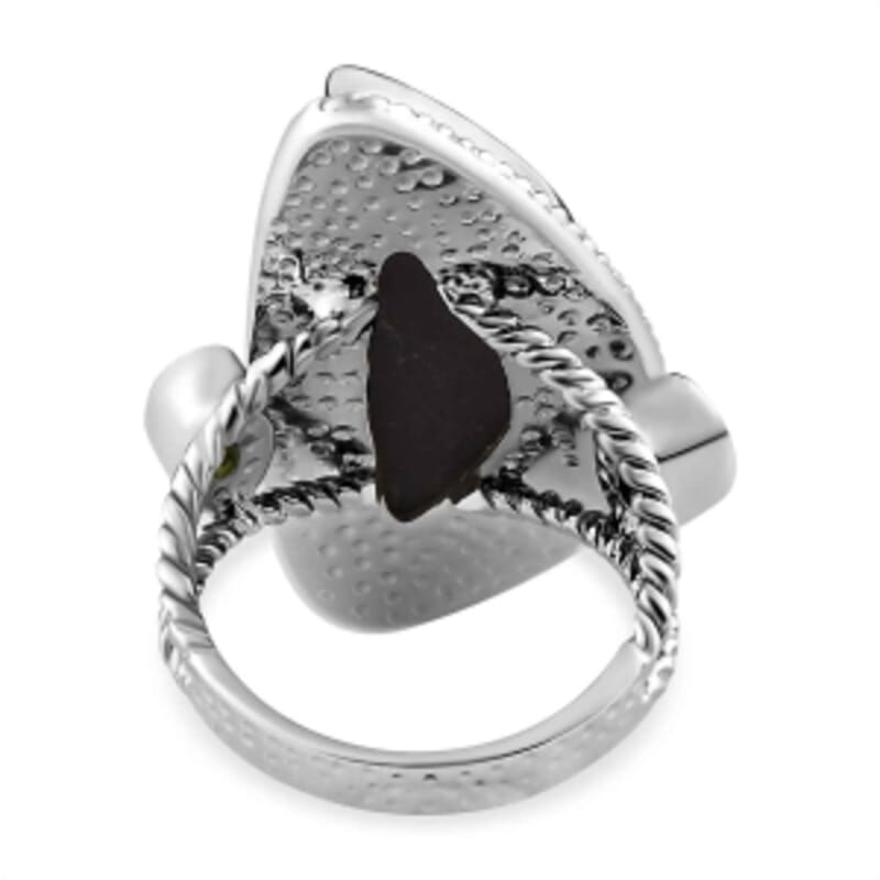 Ammolite and Chrome Diopside 14.44 ctw Solitaire Ring in Platinum Over Sterling Silver (Size 5.5) (5.41 g)