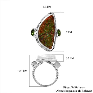 Ammolite and Chrome Diopside 14.44 ctw Solitaire Ring in Platinum Over Sterling Silver (Size 5.5) (5.41 g)