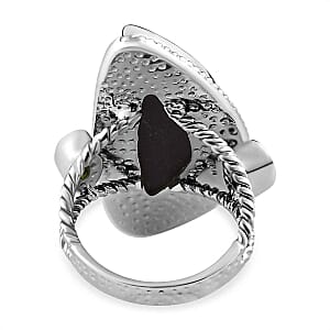 Ammolite and Chrome Diopside 14.44 ctw Ring in Platinum Over Sterling Silver (Size 11.5)