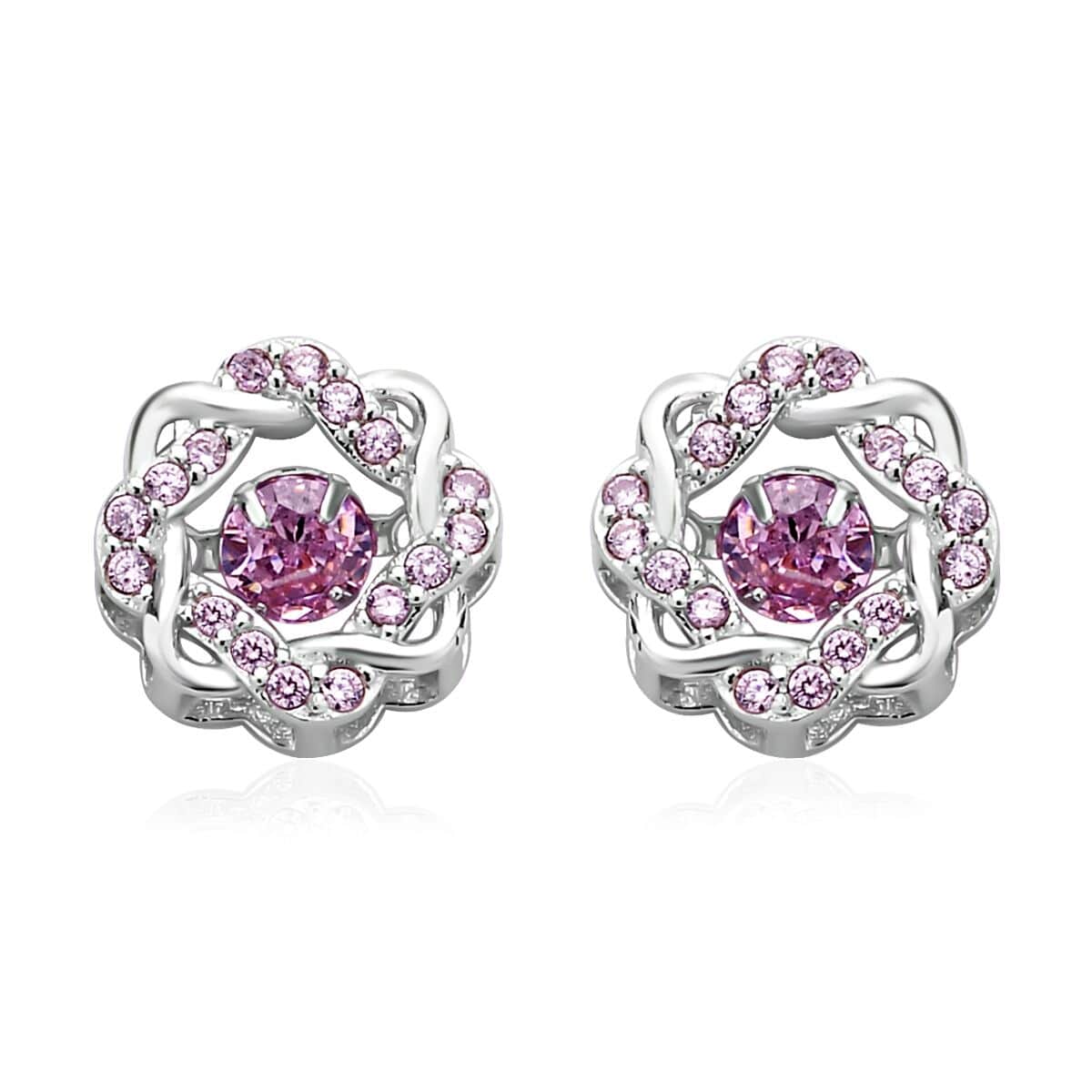 Sparkling Dancing Simulated Pink Diamond Stud Earrings in Rhodium Over Sterling Silver 1.35 ctw image number 0