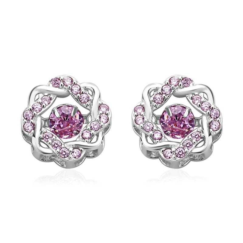 Sparkling Dancing Simulated Pink Diamond Stud Earrings in Rhodium Over Sterling Silver 1.35 ctw